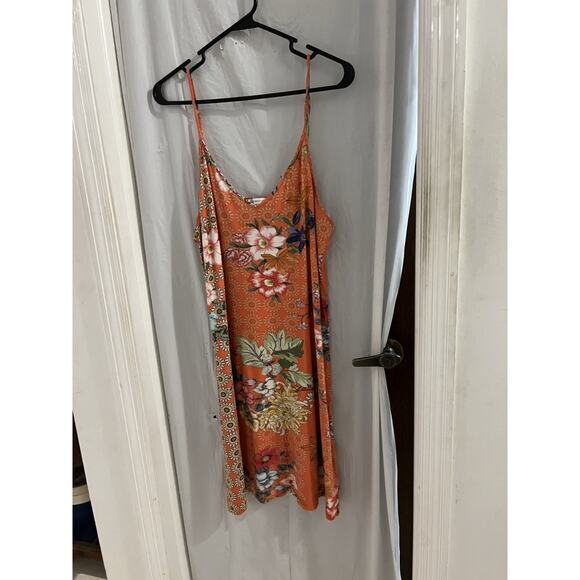 Johnny Was Orange Whistle Floral Slip Dress Sz M As Is - Picture 1 of 7